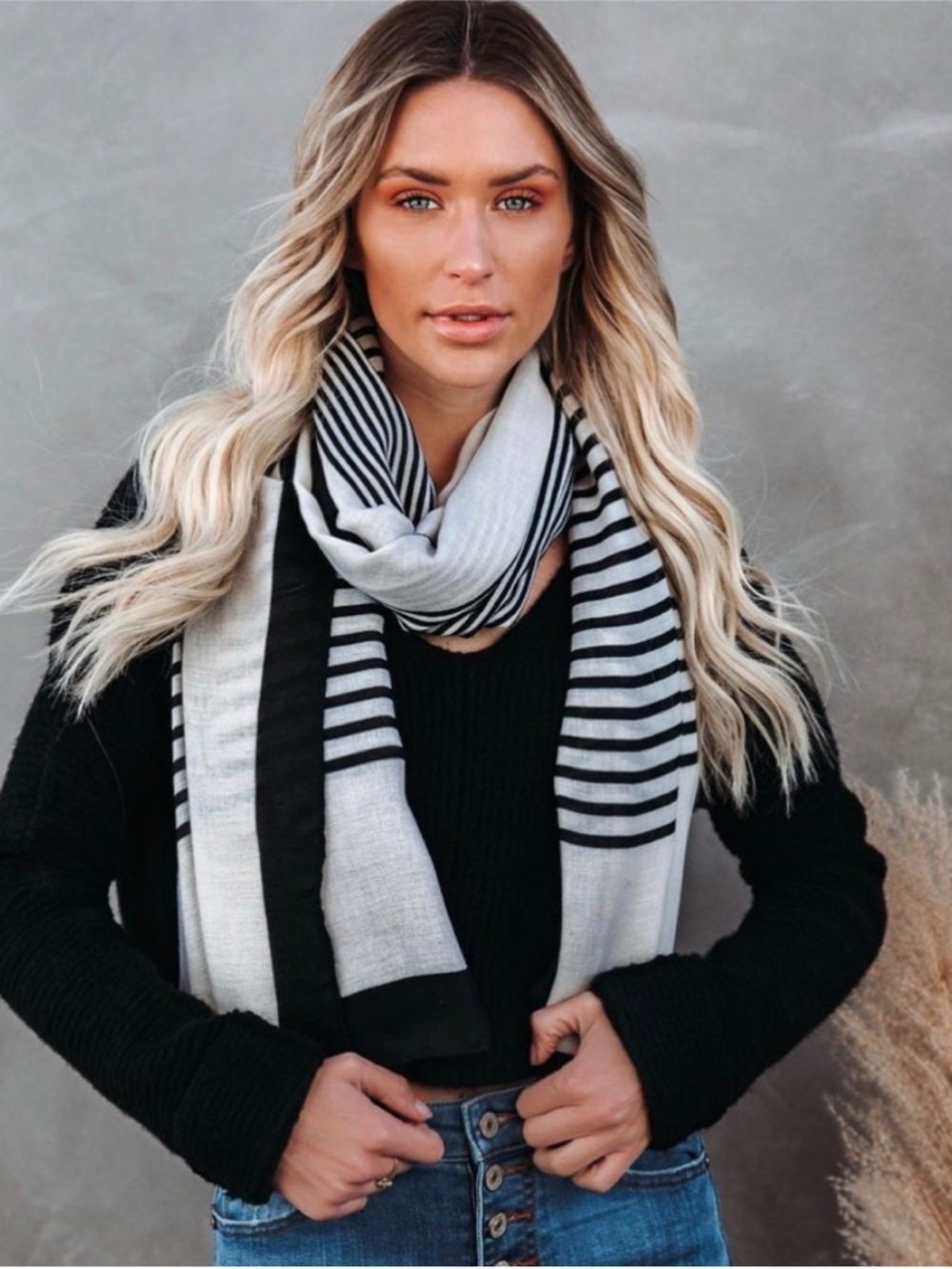 Black & White Striped Women's Scarf